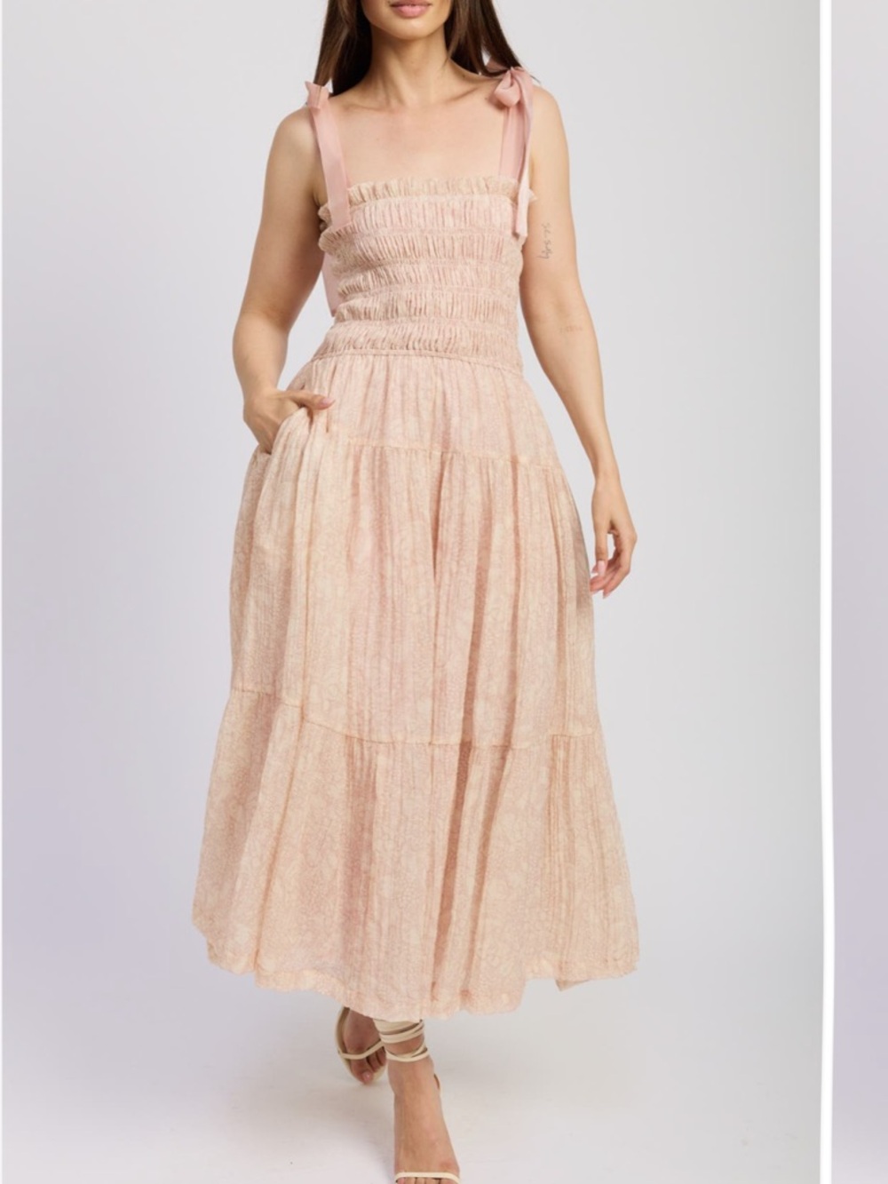 En Saison Geraldine Smocked Maxi Dress in Blush